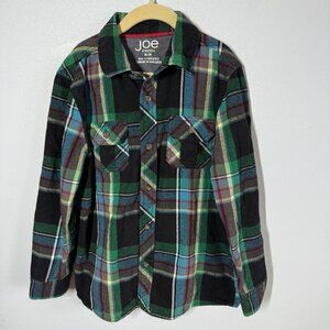 Joe Fresh Boys Flannel Button Up Shirt Medium Green/Blue Plaid Chest Pockets